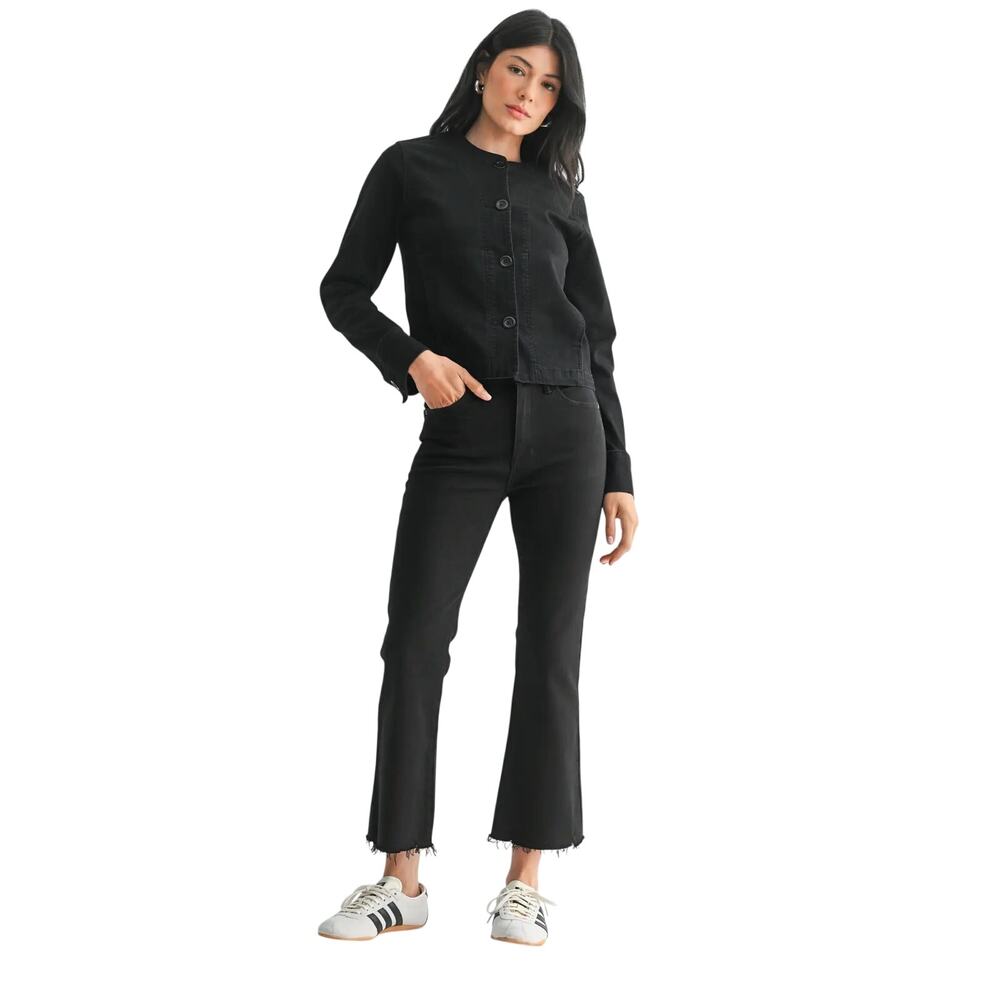 NWT JBD High Rise Crop Flare Jeans Black Raw Hem Stretch Denim Sz 29